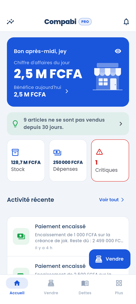 Accueil de Compabi : chiffre du jour et bénéfice
